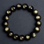 Guochao Style 7A Grade Double-Eyed Silver Obsidian Bracelet | Silver Cat's Eye Cool Beaded Bracelet | Unisex Zodiac Year Lucky Charm | Social Media Viral Hit