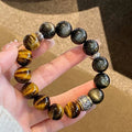 Natural Tiger’s Eye & Silver Obsidian Bracelet | Men’s Wealth & Luck Charm for Career, Confidence & Manifestation 💼