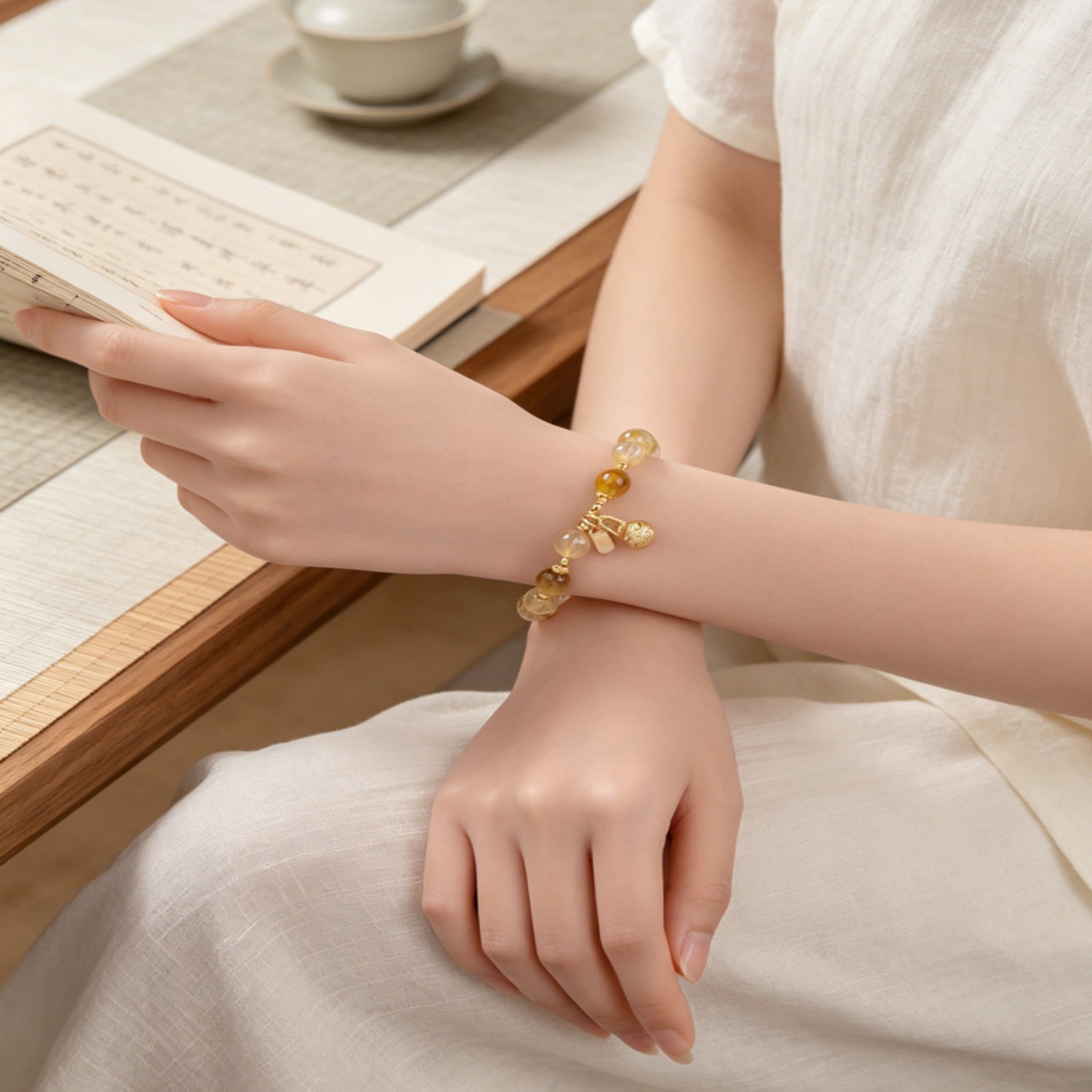 The Wealth Magnet: Golden Rutilated Quartz Pi Xiu Bracelet for Financial Success & Good Fortune