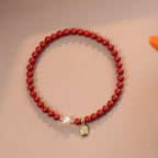 Imperial Cinnabar Bead Bracele t with Pearl & Fortune Charm – Ancient Protection Stone for Courage, Calm & Good Luck