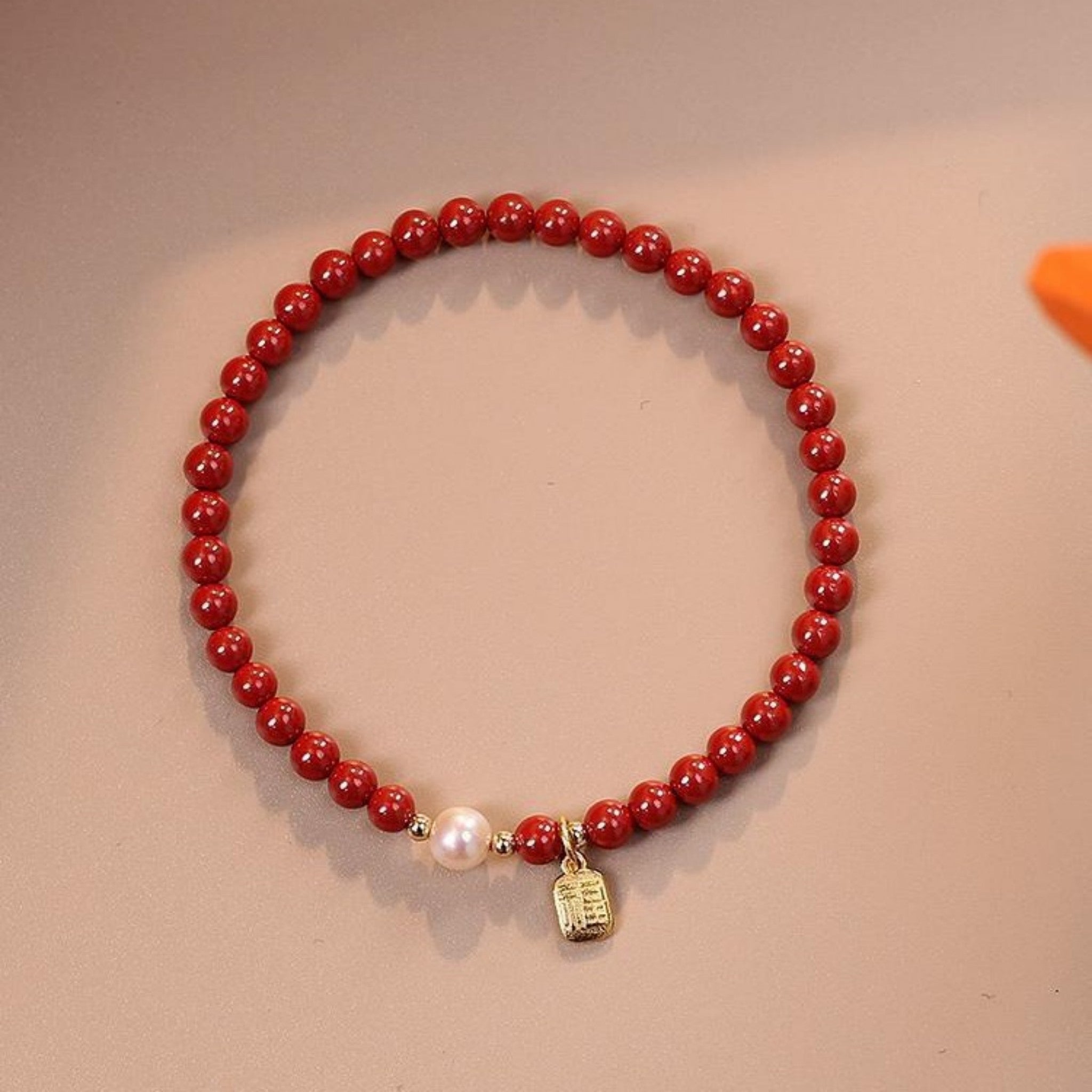 Imperial Cinnabar Bead Bracele t with Pearl & Fortune Charm – Ancient Protection Stone for Courage, Calm & Good Luck