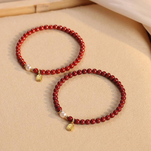 Imperial Cinnabar Bead Bracele t with Pearl & Fortune Charm – Ancient Protection Stone for Courage, Calm & Good Luck