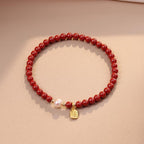 Imperial Cinnabar Bead Bracele t with Pearl & Fortune Charm – Ancient Protection Stone for Courage, Calm & Good Luck