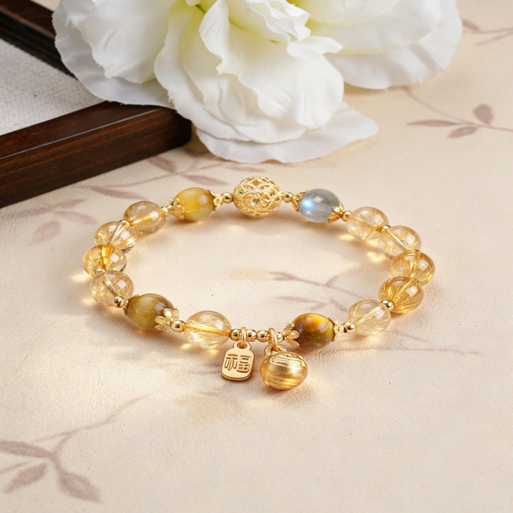 The Wealth Magnet: Golden Rutilated Quartz Pi Xiu Bracelet for Financial Success & Good Fortune