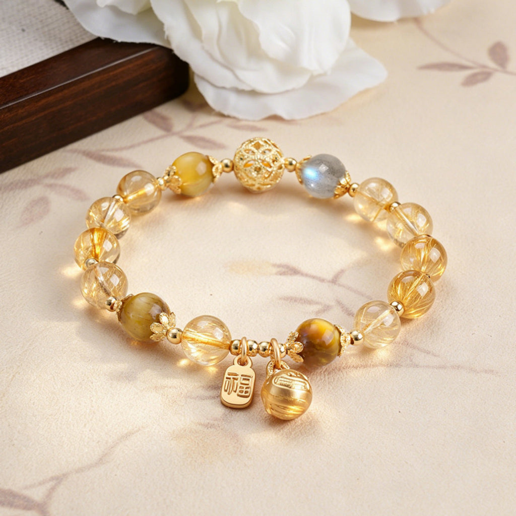 The Wealth Magnet: Golden Rutilated Quartz Pi Xiu Bracelet for Financial Success & Good Fortune