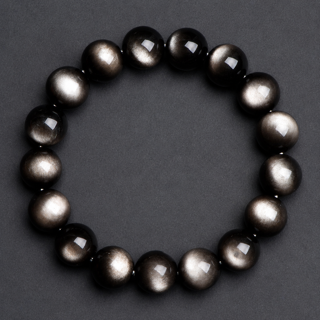 Guochao Style 7A Grade Double-Eyed Silver Obsidian Bracelet | Silver Cat's Eye Cool Beaded Bracelet | Unisex Zodiac Year Lucky Charm | Social Media Viral Hit