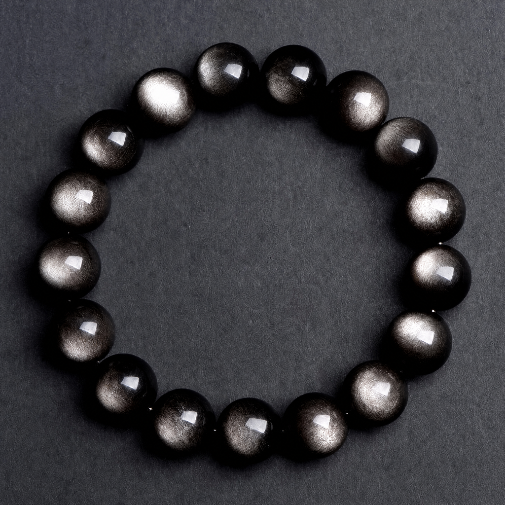Guochao Style 7A Grade Double-Eyed Silver Obsidian Bracelet | Silver Cat's Eye Cool Beaded Bracelet | Unisex Zodiac Year Lucky Charm | Social Media Viral Hit